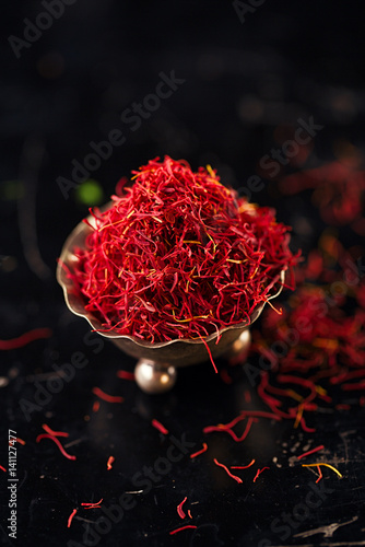 saffron space threads in vintage silver bowl