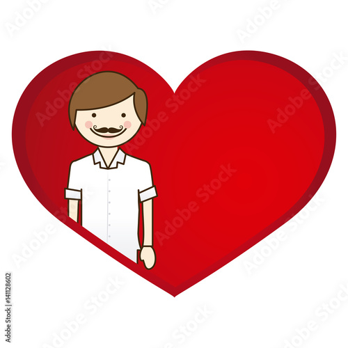 happy man wth moustache inside heart, vector illustration