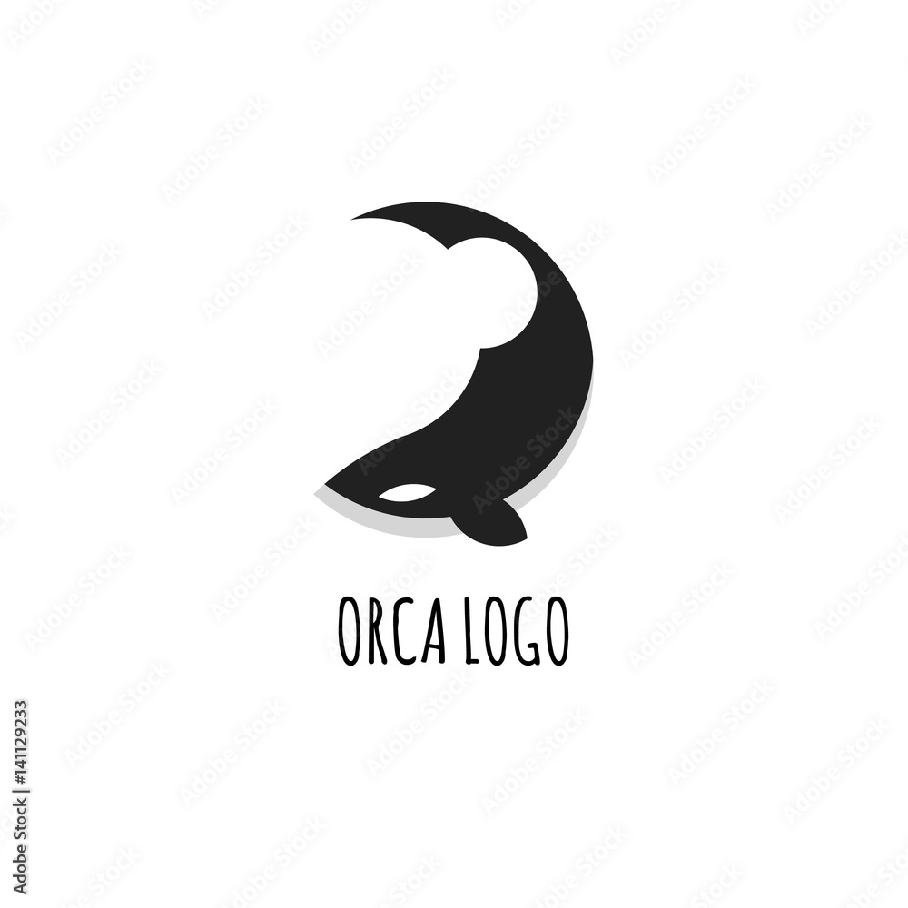 Obraz premium Płaska konstrukcja logo Orca ze złotym podziałem. Na białym tle.
