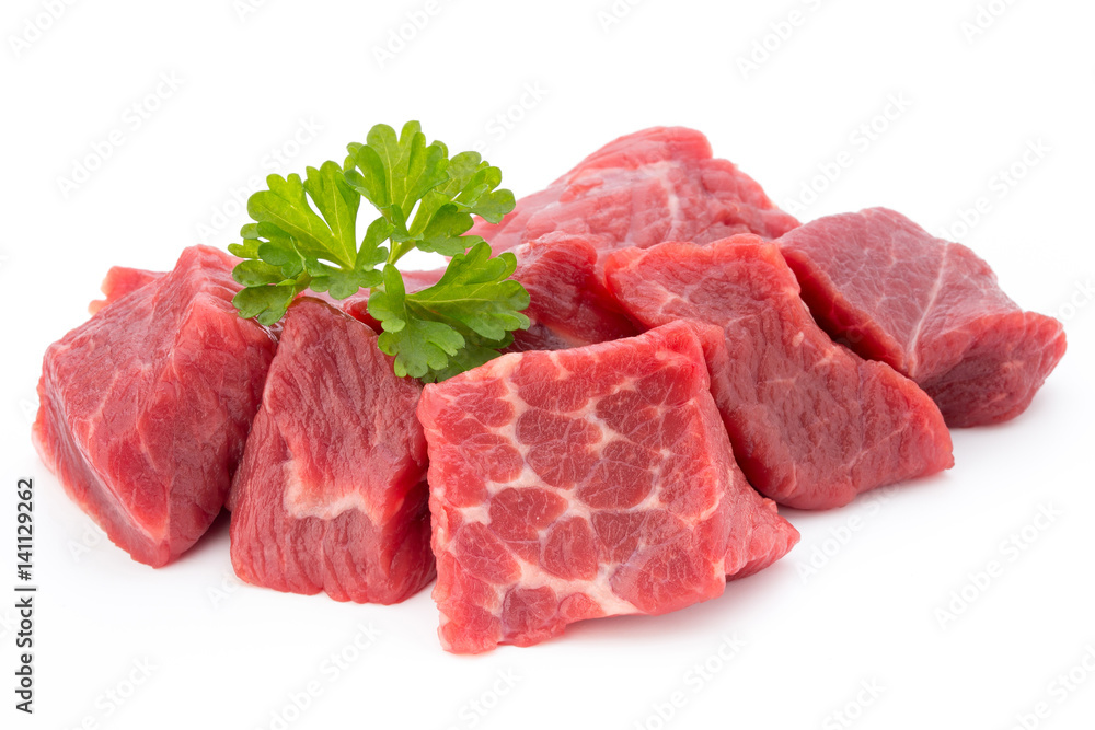 fresh meat on slice on the white background. fresh meat on slice on the white background.