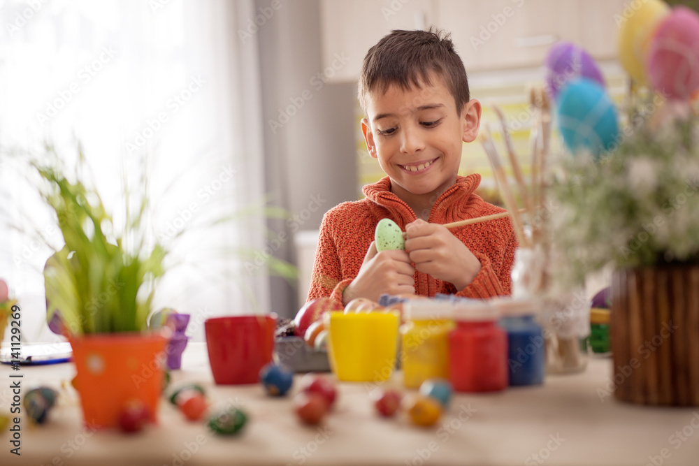 Cute little child boy preparing for Easter Cute little child boy preparing for Easter