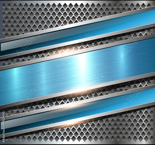 Background metallic silver with blue brushed metal texture