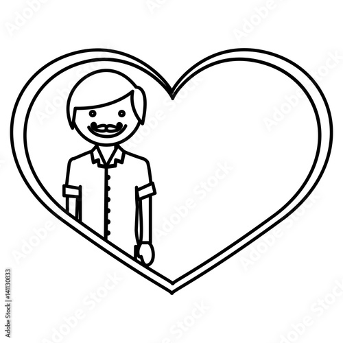 figure happy man wth moustache inside heart, vector illustration