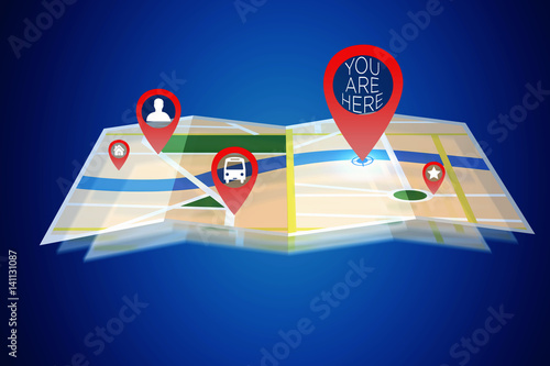 Foto Interactive map isolated on a background - GPS localization concept