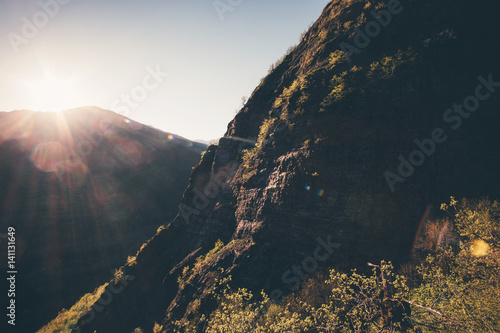 Sunset Mountains Landscape Travel aerial view serene scenery wild nature calm summer atmospheric scene