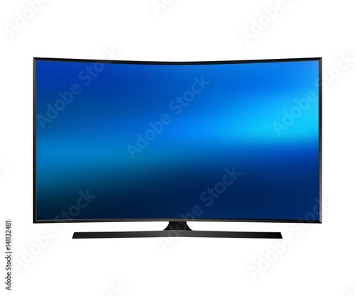 Vector UHD Smart Tv with curved screen on white background.