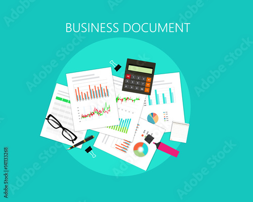 Business documents and accounting officer tools on top of table