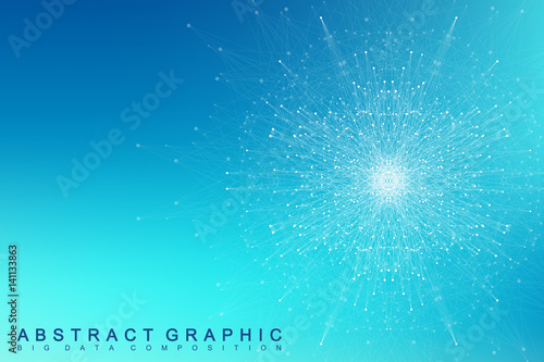 Fractal element with compounds lines and dots. Big data complex. Graphic abstract background communication. Minimal array. Digital data visualization. Lines plexus. Vector illustration.