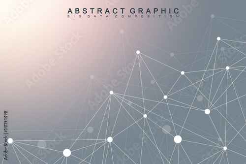 Geometric graphic background molecule and communication. Big data complex with compounds. Perspective backdrop. Minimal array. Digital data visualization. Scientific cybernetic vector illustration.