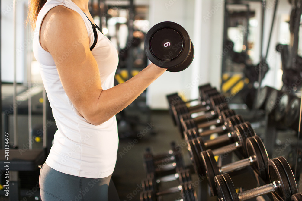 Portrait of unrecognizable young woman holding dumbbells. Portrait of unrecognizable young woman holding dumbbells.