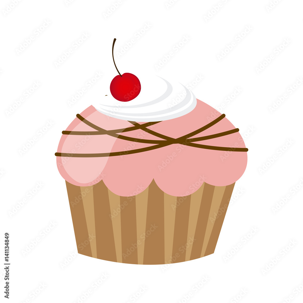 pink muffin with chocolate and cherry, vector illustration design pink muffin with chocolate and cherry, vector illustration design