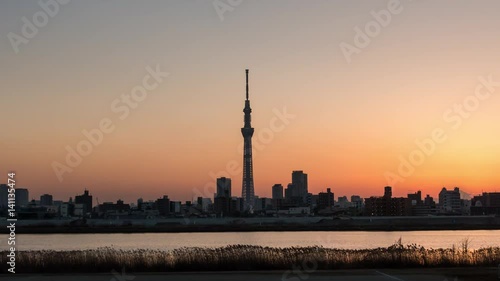 東京スカイツリータイムラプス　日没から夜景　fix photo