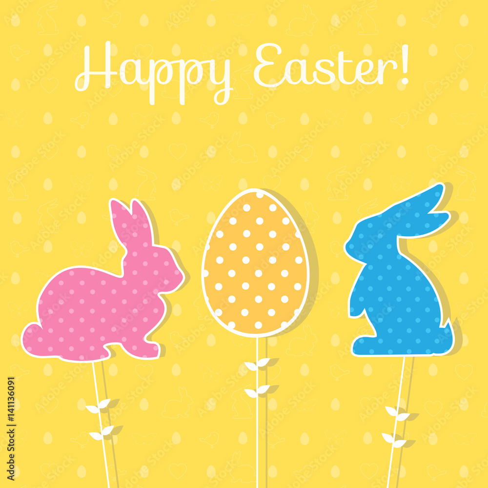 Easter paper decoration in the form of bunny and egg. Holiday sy