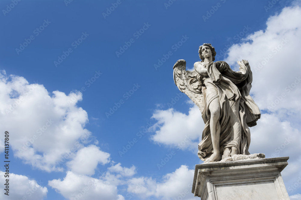 Angel in Rome with beautiful clouds and copy space