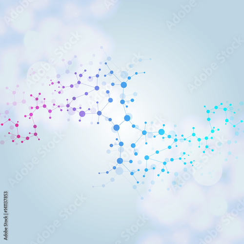 Structure molecule and communication. Dna, atom, neurons. Scientific concept for your design. Connected lines with dots. Medical, technology, chemistry, science background. Vector illustration.