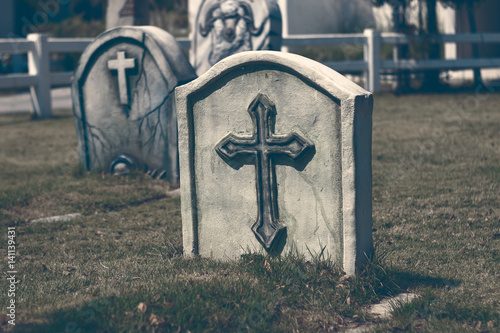 Grave in the cemetery, Horror and Halloween concept