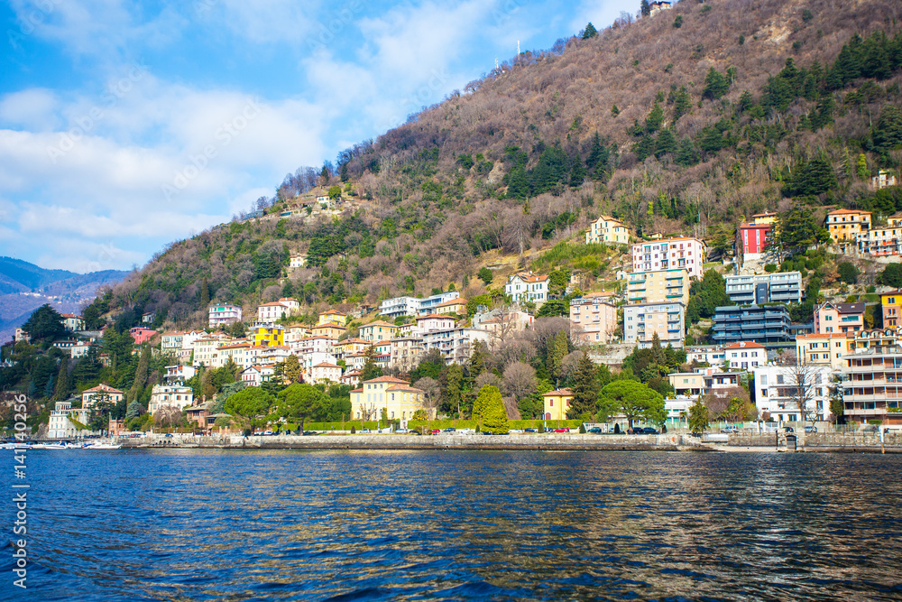 Beautiful Italy - buildings on mountains and Como Lake