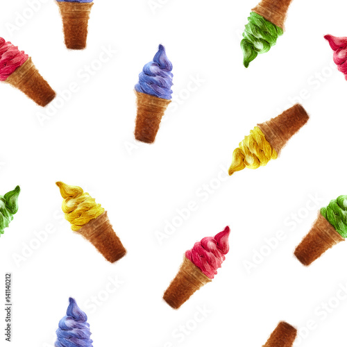 Watercolor illustration of ice cream. Seamless pattern