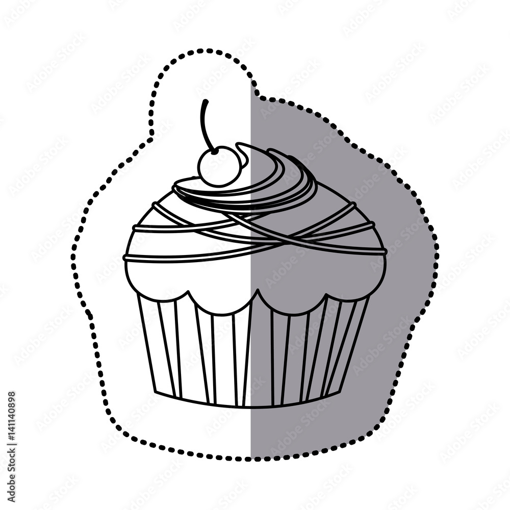 silhouette muffin with chocolate and cherry, vector illustration design