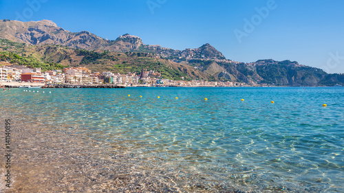 Fotografie view of Taormina city and Giardini Naxos village