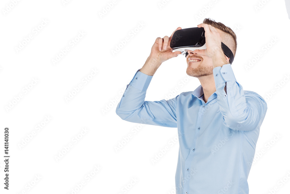 man with virtual glasses. surprised expression man with virtual glasses. surprised expression