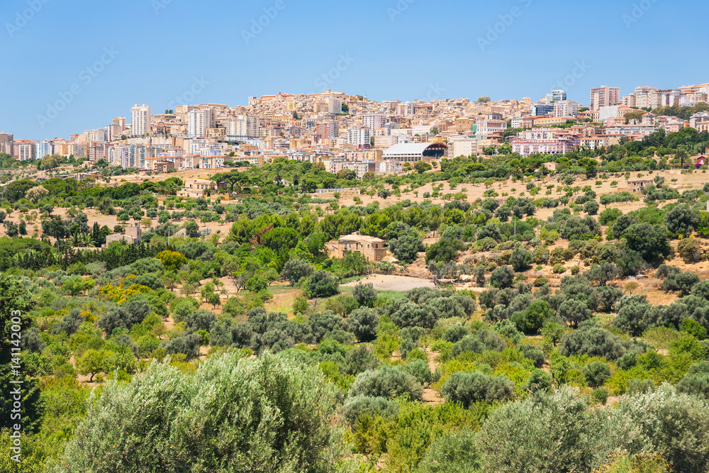 fruit gardens and view of Agrigento town