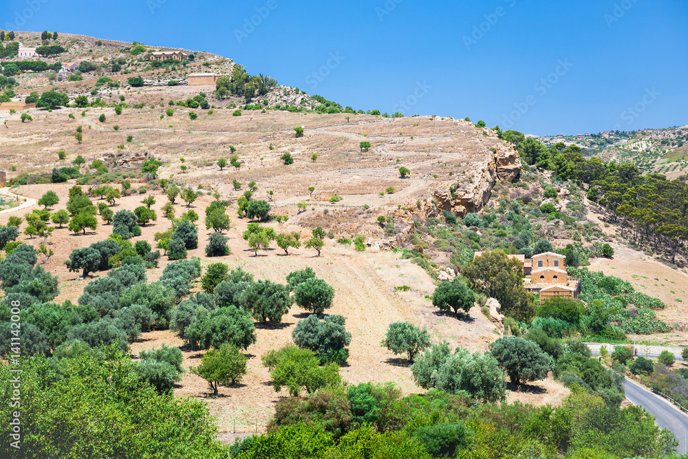 rural landscape near Agrigento town in Sicily