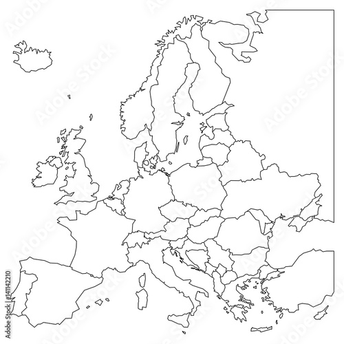 Blank outline map of Europe. Simplified wireframe map of black lined borders. EPS10 vector illustration.