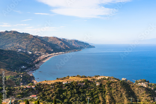 view of Letojanni resort and coast of Ionian sea