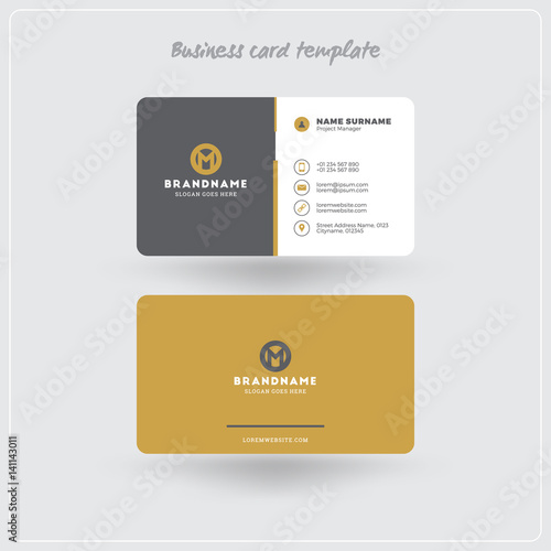 Wallpaper Mural Golden and Gray Business Card Print Template. Personal Visiting Card with Company Logo. Clean Flat Design. Rounded Corners. Vector Illustration. Business Card Mockup with Shadows Torontodigital.ca