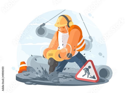 Road worker with puncher