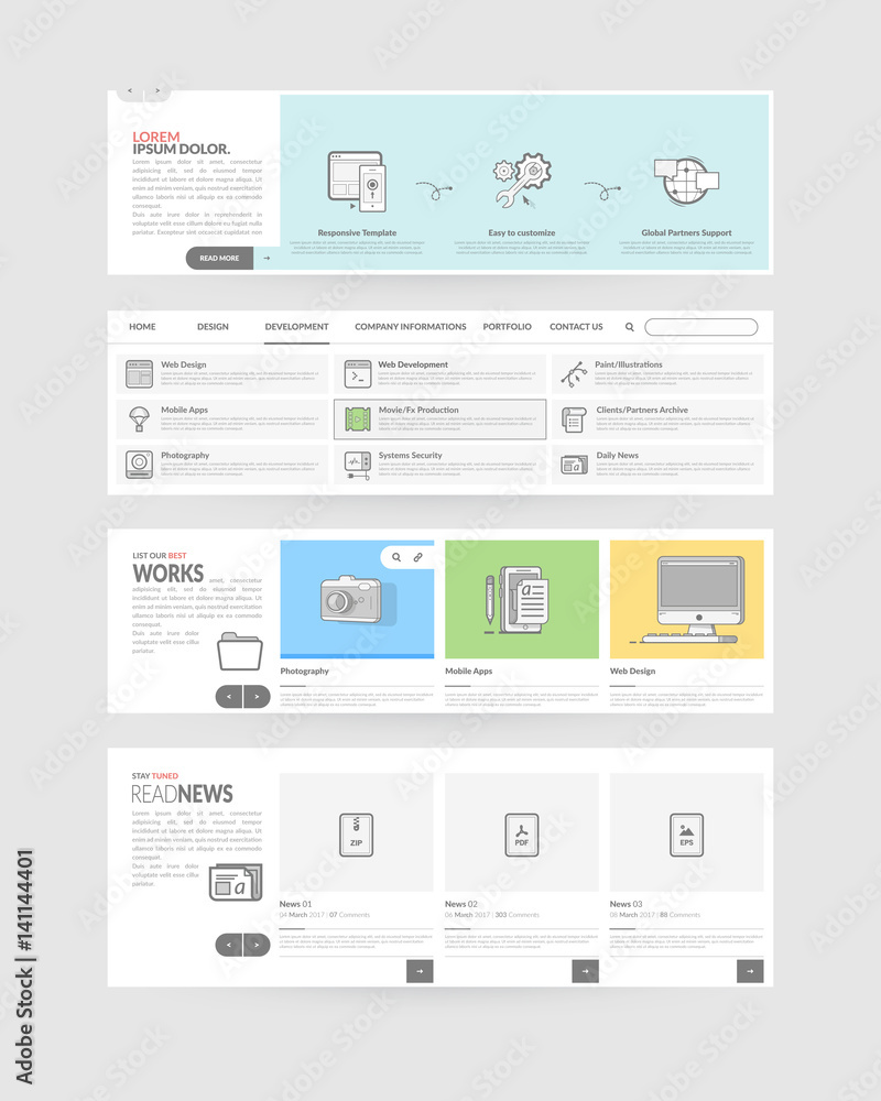 Website templates navigation elements with concept icons. Website templates navigation elements with concept icons.