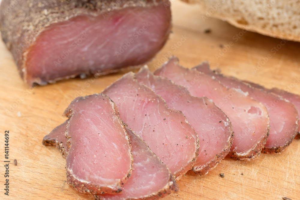 Jerky at home meat with spices with cumin sliced Jerky at home meat with spices with cumin sliced
