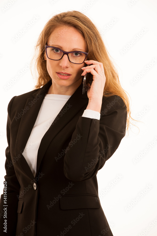 Young business woman with smart phone isolated over white background Young business woman with smart phone isolated over white background