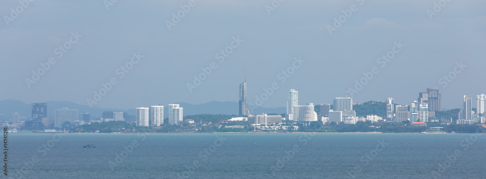Fototapeta premium Panorama of Pattaya city, view from the sea