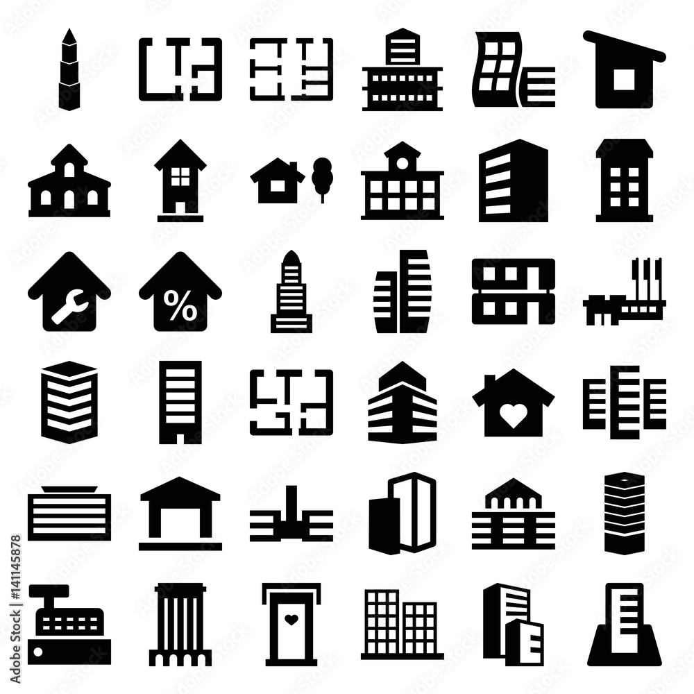 Set of 36 apartment filled icons