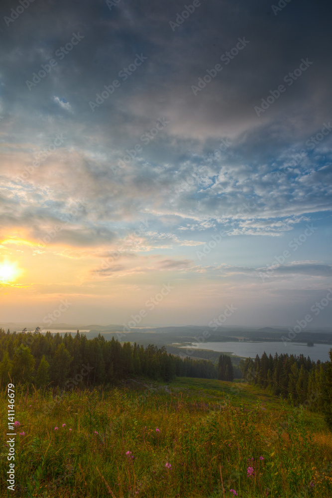 View from a hill at sundown