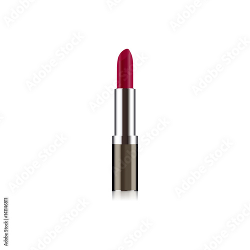 Realistic lipstick on white background. Make up element, lipstick closeup. Vector illustration of pomade