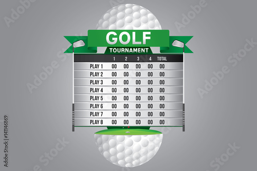 Vector of golf tournament with player and scoreboard.