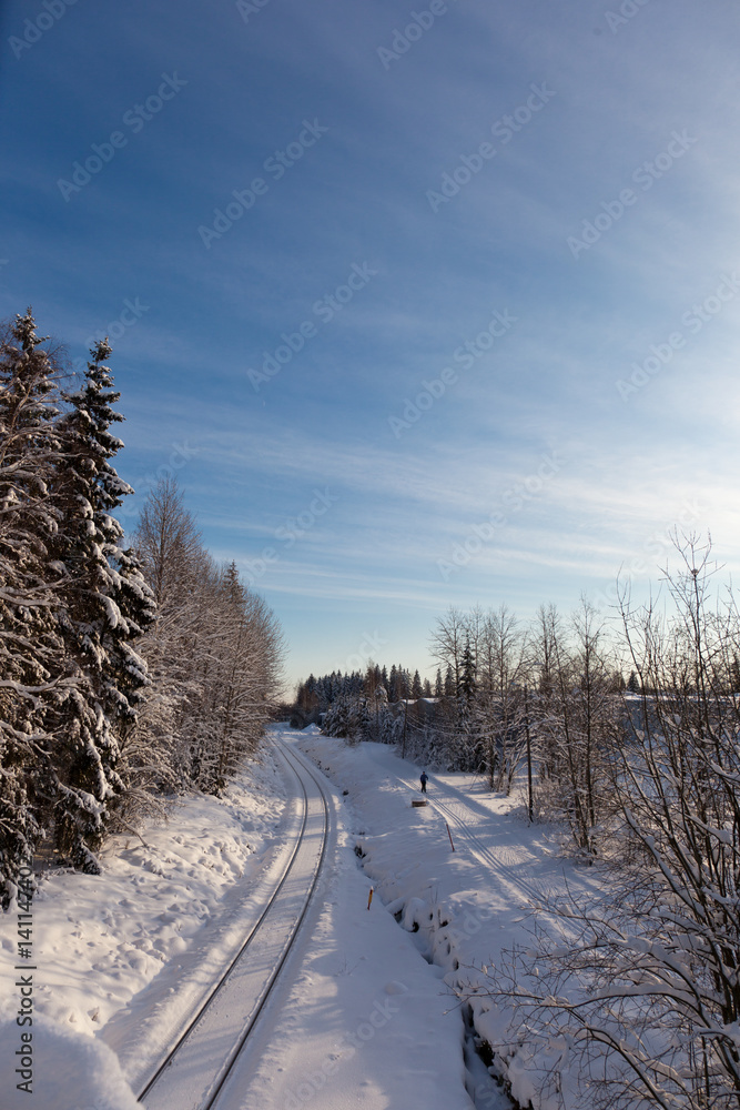Fototapeta premium Ski track and train track