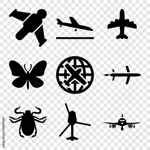 Set of 9 fly filled icons