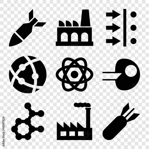 Set of 9 nuclear filled icons