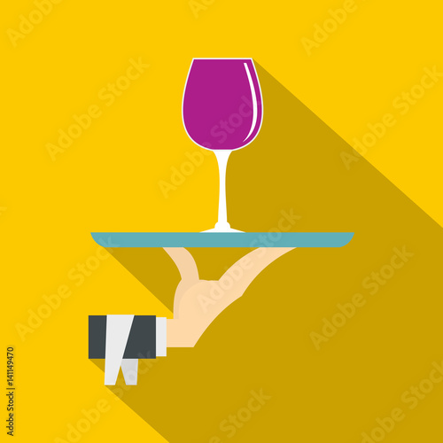 Hand holding tray with a glass of red wine icon