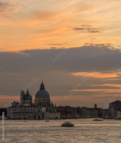 Beautiful sunset on the Basilica di Santa Maria della Salute in Venice, Italy