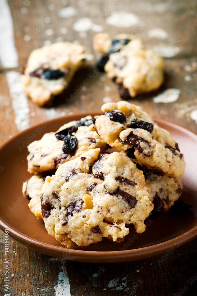 chocolate chip and raisins cookies. chocolate chip and raisins cookies.