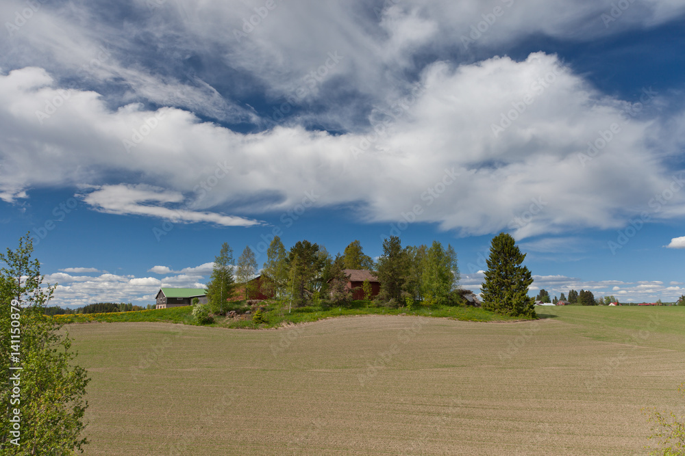 Fototapeta premium Farmhouse on top of a hill
