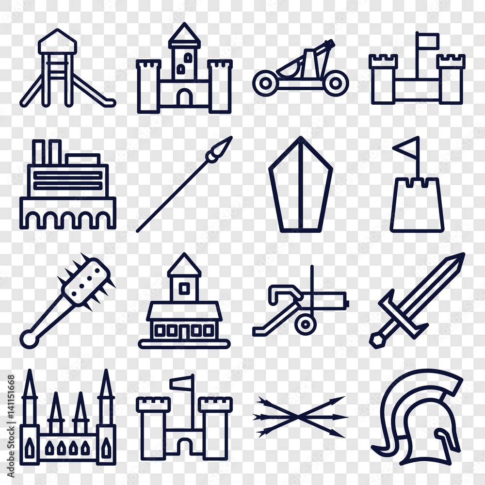 Fototapeta Set of 16 medieval outline icons