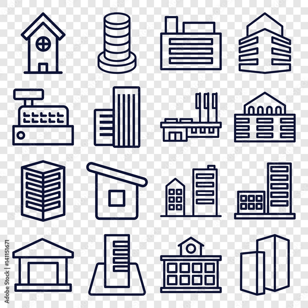 Obraz premium Set of 16 buildings outline icons