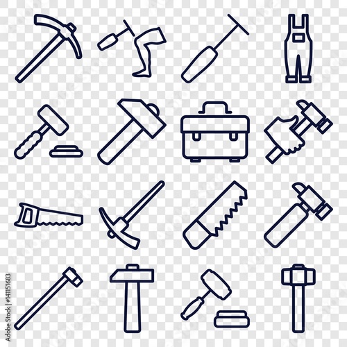Set of 16 hammer outline icons