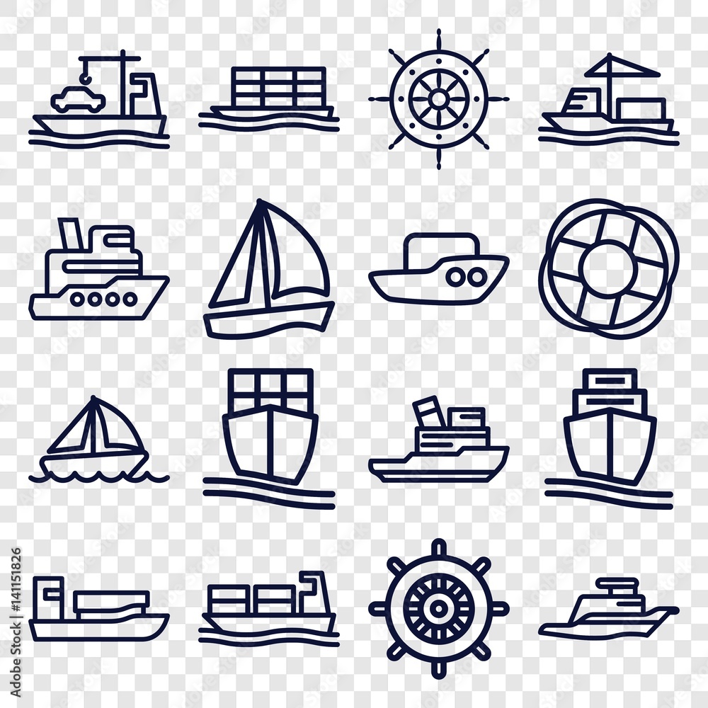 Set of 16 cruise outline icons Set of 16 cruise outline icons